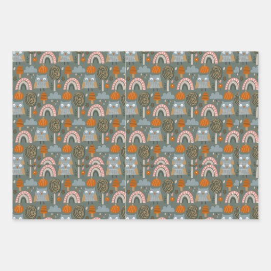 Herfst herfst eikels uilen inpakpapier vellen (Voorkant 2)