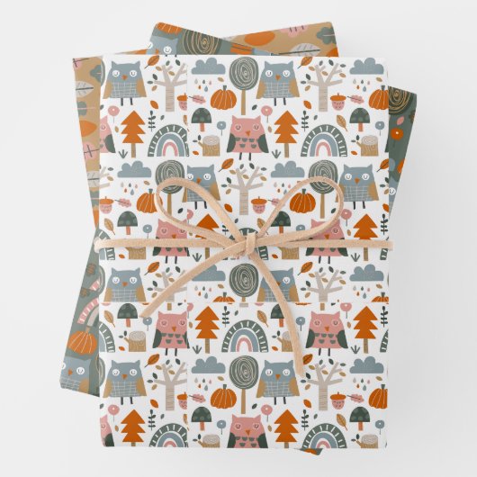 Herfst herfst eikels uilen inpakpapier vellen (In situ)