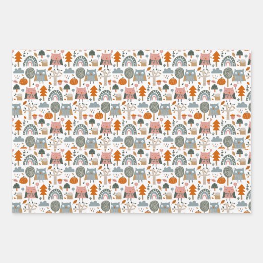 Herfst herfst eikels uilen inpakpapier vellen (Voorkant)
