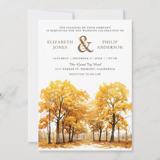 Herfst Herfst Eiken Bos QR Code Bruiloft Kaart (Voorkant)