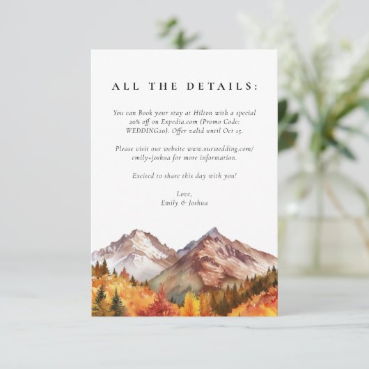 Herfst herfst elegante bruiloft informatiekaartje (Staand voorkant)