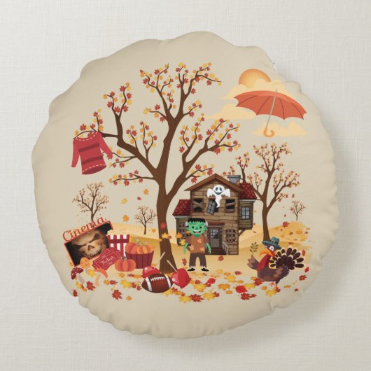 Herfst Herfst en landschap Rond Kussen (Achterkant)