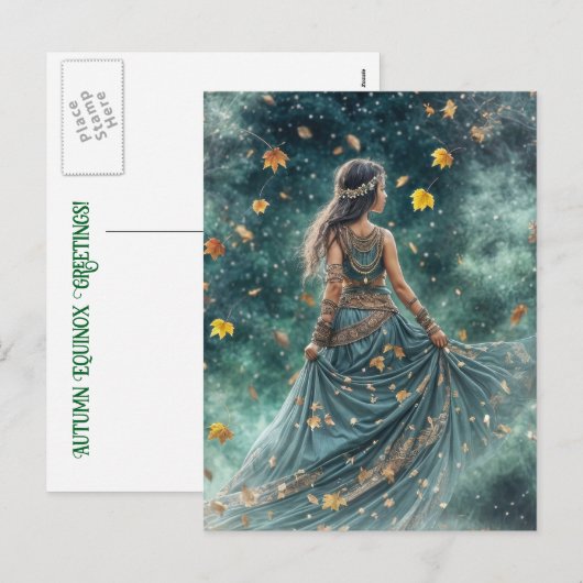 Herfst Herfst Equinox Boho Kind en bladeren Feestdagenkaart (Voorkant / Achterkant)