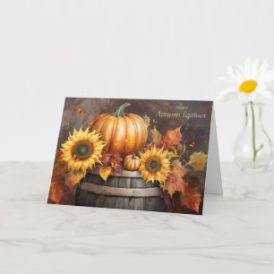 Herfst Herfst Equinox met  Bladerpompoen Kaart