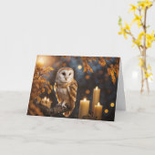 Herfst Herfst Equinox met Schattigee Uil Kaarsen e Kaart (Gele Bloem)