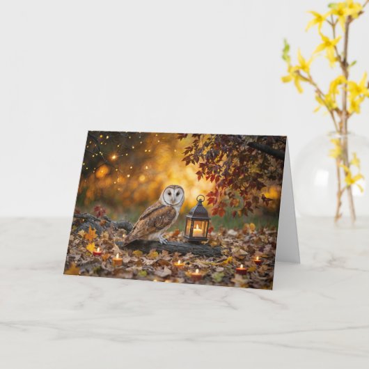 Herfst Herfst Equinox met Uil Kaarsen Bladertijd Kaart (Gele Bloem)