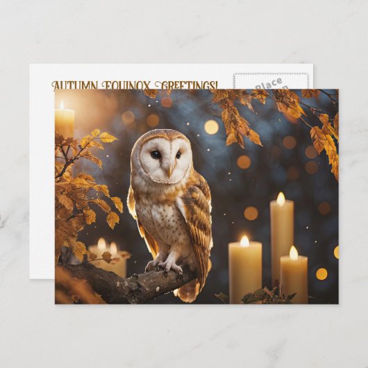 Herfst Herfst Equinox Mystieke Kaarsen Uil Feestdagenkaart (Voorkant / Achterkant)