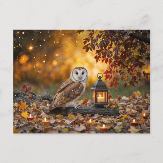 Herfst Herfst Equinox Mystieke Uil en Lantaarn Feestdagenkaart (Voorkant)