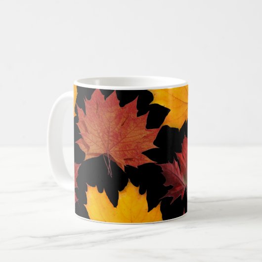 Herfst Herfst esdoorn bladeren zwart Koffiemok (Voorkant links)