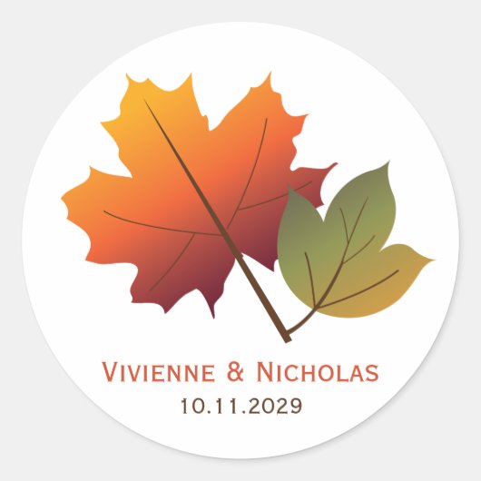herfst Herfst esdoorn verlaat rustieke bruiloft Ronde Sticker (Voorkant)