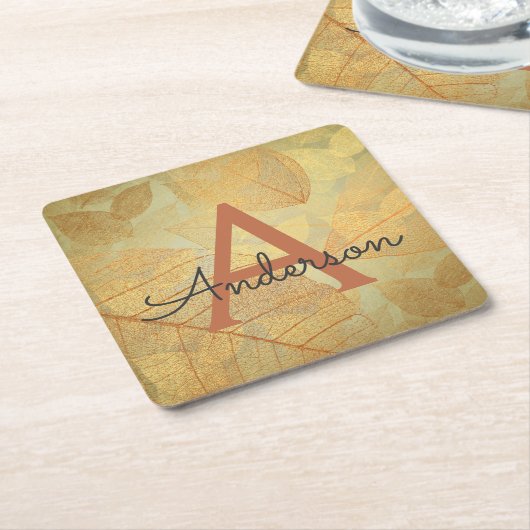 Herfst - Herfst Familie Monogram Bladeren Kartonnen Onderzetters (Schuin)