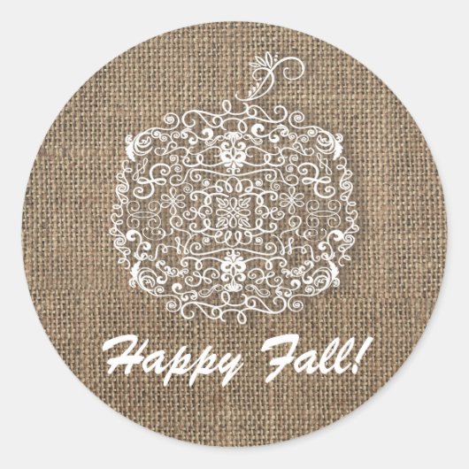 Herfst Herfst filigraan pompoen & burlap gunst Ronde Sticker (Voorkant)