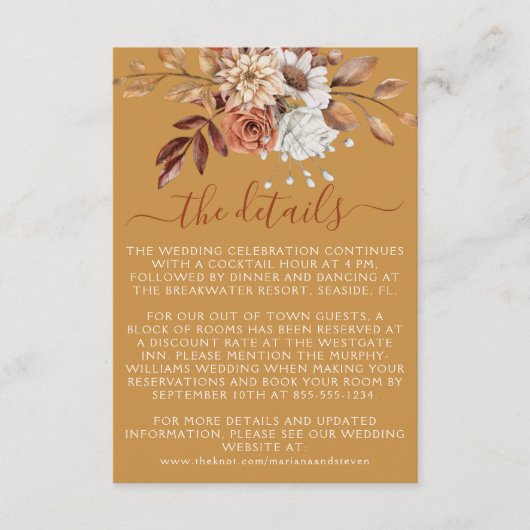 Herfst herfst Floral Bouquet op gouden bruiloft Informatiekaartje (Voorkant)