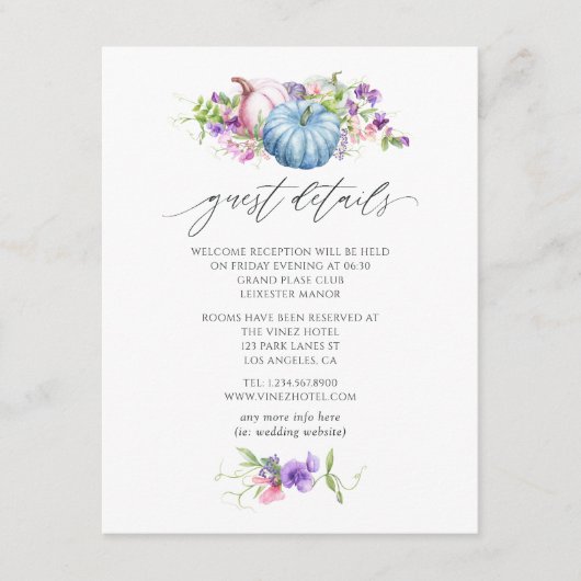 Herfst - Herfst Floral bruiloft Gast Details Informatiekaartje (Voorkant)