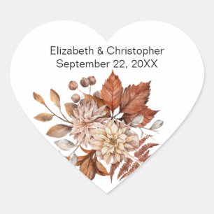 Herfst herfst Floral Elegant Waterverf Wedding Hart Sticker