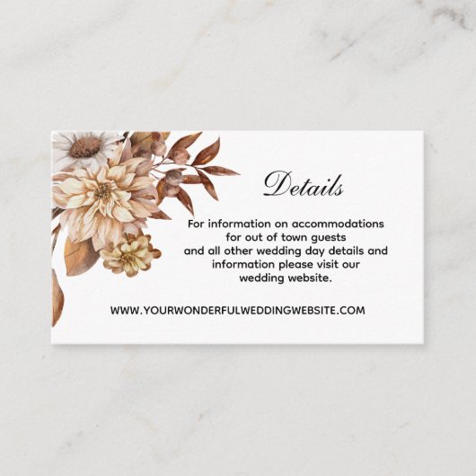Herfst herfst Floral laat de legant bruiloft detai Informatiekaartje (Voorkant)