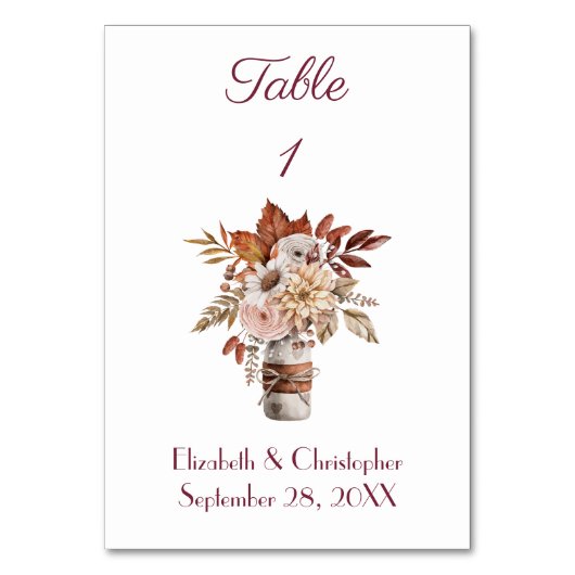Herfst herfst Floral Waterverf Wedding Table Numbe Kaart (Achterkant)