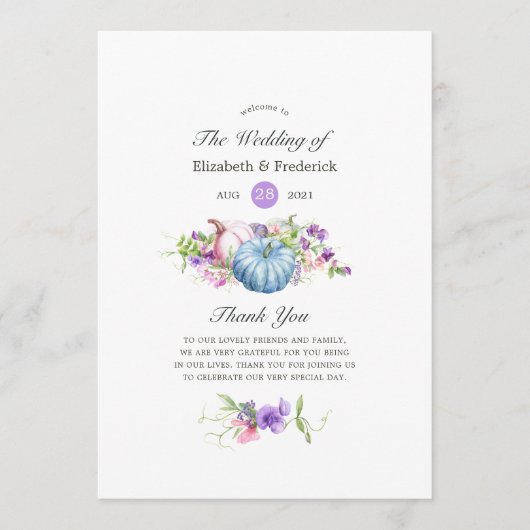 herfst - Herfst Floral Wedding Programmakaart (Voorkant)