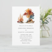 Herfst Herfst Forest Mountain Waterverf bruiloft Kaart (Staand voorkant)