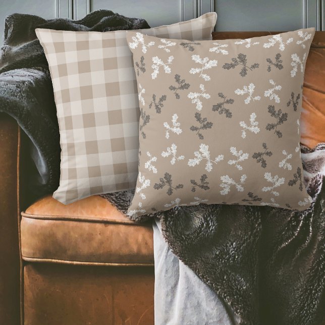 Herfst Herfst gebladerte bladeren bruin geruite pa Kussen (Autumn Fall Foliage Leaves Brown Plaid Pattern Throw Pillow)