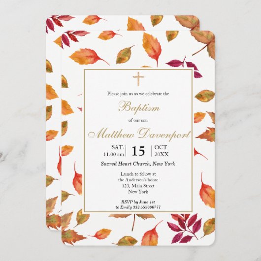 Herfst Herfst gebladerte Doopuitnodiging Kaart (Voorkant / Achterkant)