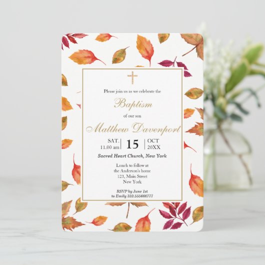 Herfst Herfst gebladerte Doopuitnodiging Kaart (Staand voorkant)