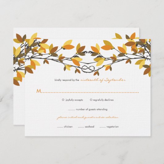 Herfst herfst geknoopt liefde bomen bruiloft RSVP  (Voorkant / Achterkant)