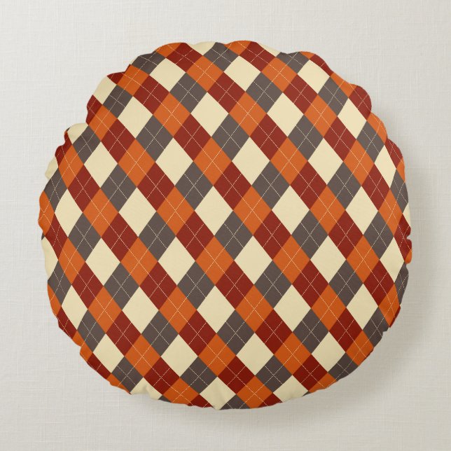 Herfst/Herfst Gingham patroon Rond Kussen (Voorkant)