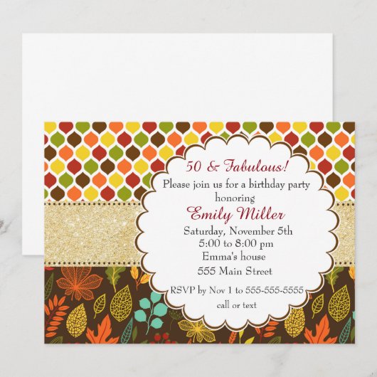 Herfst Herfst Glitter Adult Verjaardagsuitnodiging Kaart (Voorkant / Achterkant)