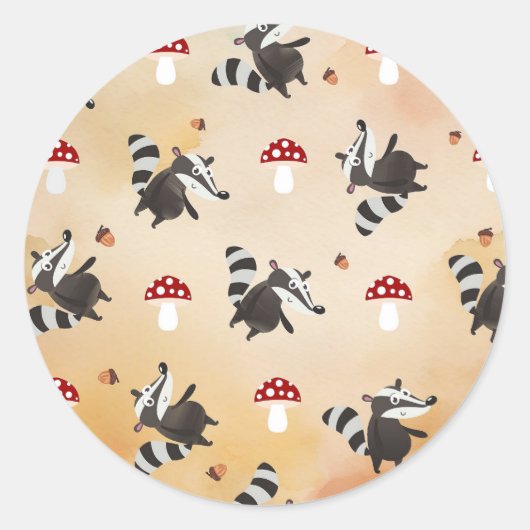Herfst Herfst Grappig Schattige Badger Toadstools Ronde Sticker (Voorkant)
