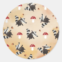 Herfst Herfst Grappig Schattige Badger Toadstools Ronde Sticker