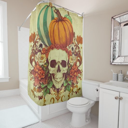 Herfst/Herfst/Halloween/pompoen/skelet Douchegordijn (In situ)