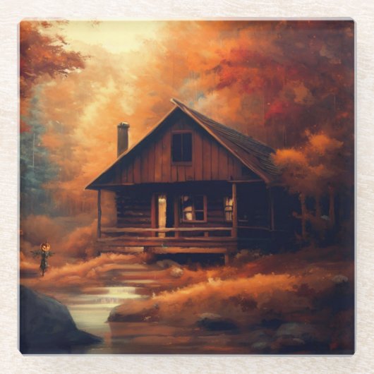 Herfst/Herfst/Halloween/rustiek schilderen Glazen Onderzetter (Voorkant)