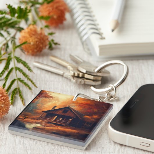 Herfst/Herfst/Halloween/rustiek schilderen Sleutelhanger (Voorkant Rechts)