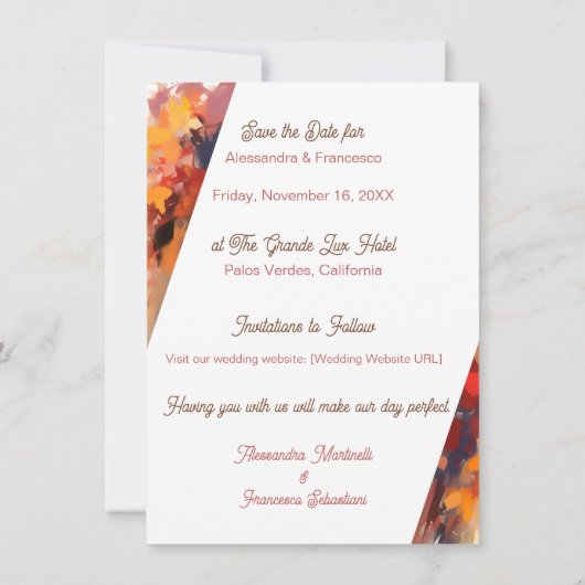 Herfst Herfst Herfst Bruidspaar Save the Date (Achterkant)
