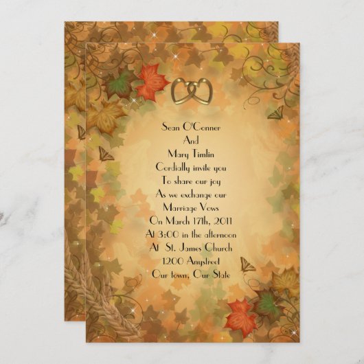 Herfst Herfst Huwelijksuitnodiging vertrekt Kaart (Voorkant / Achterkant)