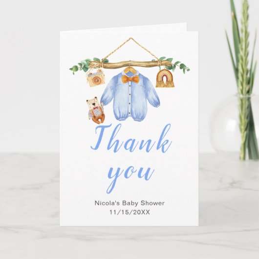 Herfst Herfst Kleding Line Boy Baby shower Bedankkaart (Voorkant)