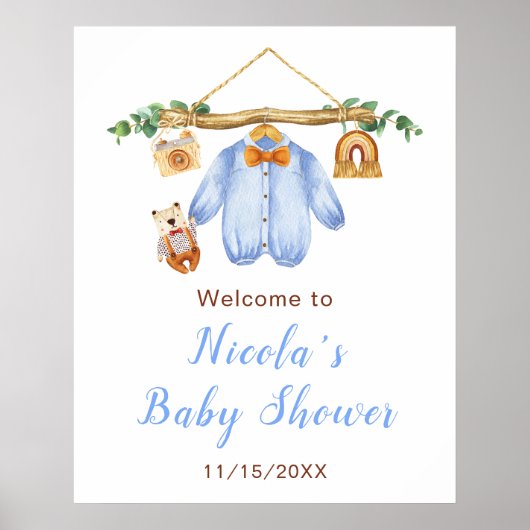 Herfst Herfst Kleding Line Boy Baby shower Welkom Poster (Voorkant)