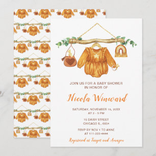 Herfst Herfst Kleding Line Meisje Baby shower Kaart