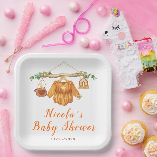 Herfst Herfst Kleding Line Meisje Baby shower Papieren Bordje (Feest)