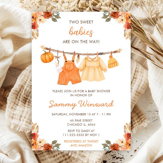 Herfst Herfst Kleding Line Twins Baby shower Kaart