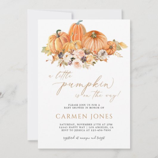 herfst Herfst kleine pompoen Baby shower uitnodigi Kaart (Voorkant)