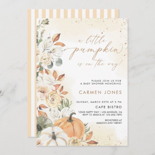 Herfst herfst kleine pompoen Baby shower uitnodigi Kaart (Voorkant / Achterkant)