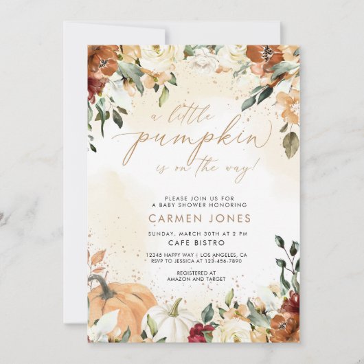 Herfst herfst kleine pompoen Baby shower uitnodigi Kaart (Voorkant)