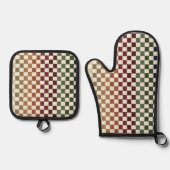 Herfst herfst kleuren retro geweven lussen stijl ovenwant & pannenlap set (Voorkant)