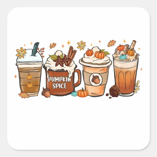 Herfst herfst koffie pompoen kruid vierkante sticker (Voorkant)