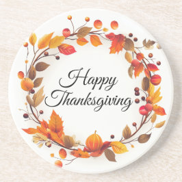 Herfst Herfst Krans Happy Thanksgiving Zandsteen Onderzetter