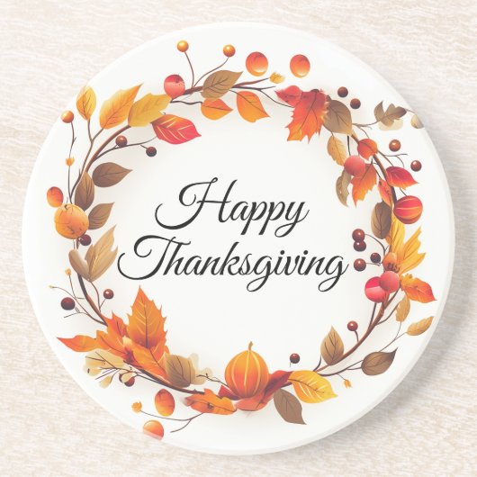 Herfst Herfst Krans Happy Thanksgiving Zandsteen Onderzetter (Voorkant)