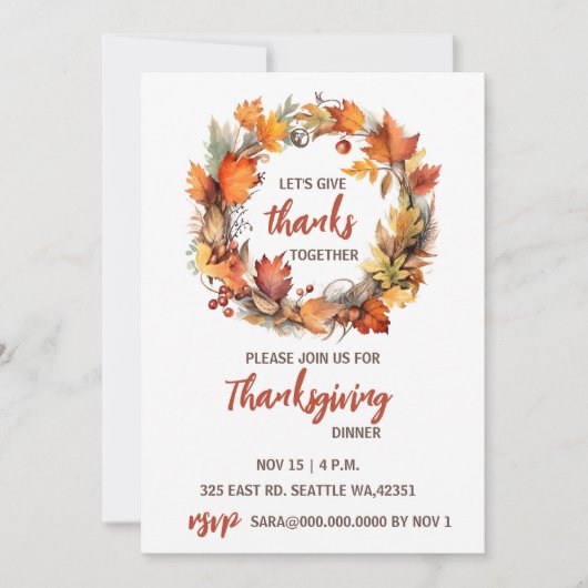 Herfst Herfst krans Thanksgiving Diner Kaart (Voorkant)