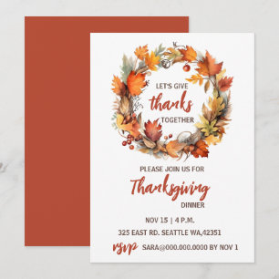 Herfst Herfst krans Thanksgiving Diner Kaart